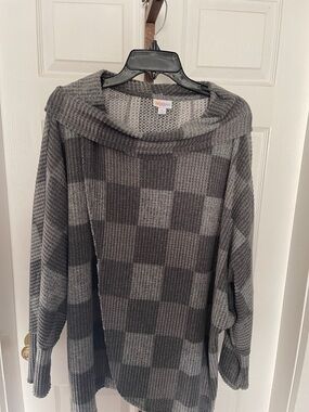 LuLaRoe Gray Plaid Cowl Neck Sweater